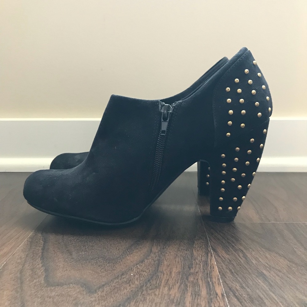 Gold Studded Suede Ankle Booties